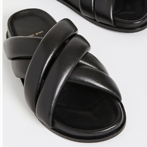 Anine Bing Shoes - Anine Bing Black Lizzie Criss-Cross Leather Slides